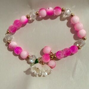 Buy One get the Second for $5 ~ Pink Beaded Bracelet with Floral Charm